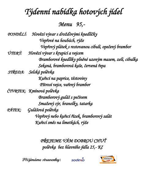 Týdenní menu: Restarace Napolein: Ćeská kuchně